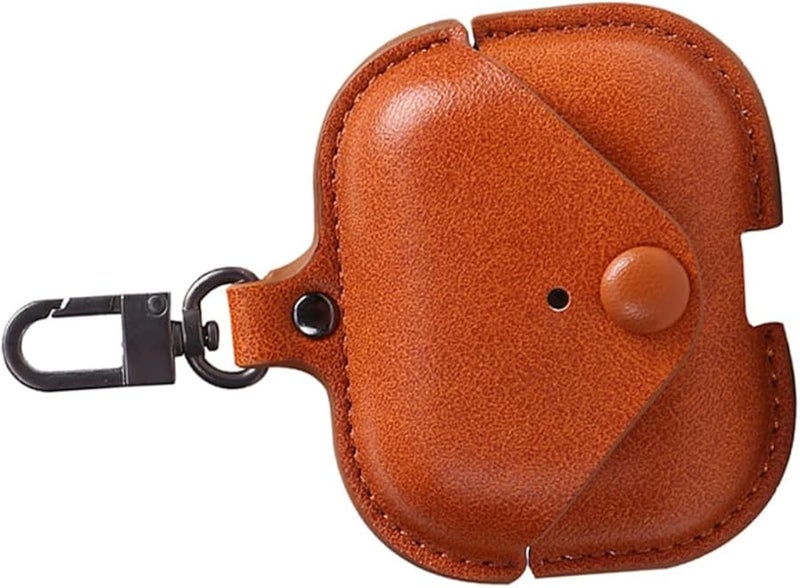 Light Brown Leather Earphone Case Durable Protective Cover with Clip - Image 1