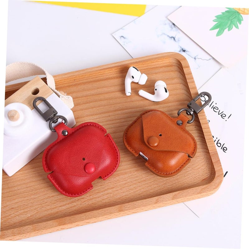 Light Brown Leather Earphone Case Durable Protective Cover with Clip - Image 3