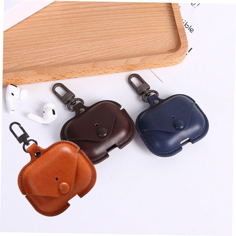 Light Brown Leather Earphone Case Durable Protective Cover with Clip - Image 5