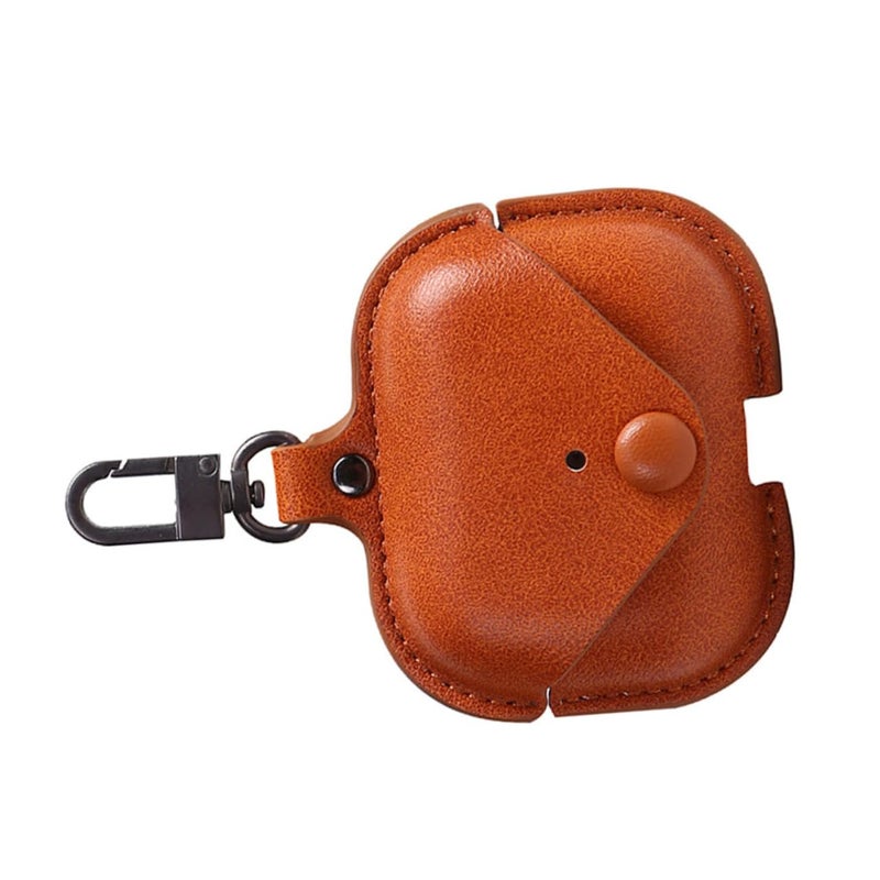 Light Brown Leather Earphone Case Durable Protective Cover with Clip - Image 2