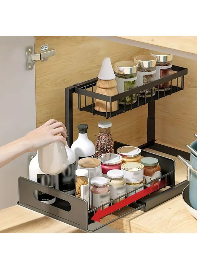 White 2 Tier Metal Pull Out Under Sink Organizer Storage Rack For Kitchen Bathroom - Image 4