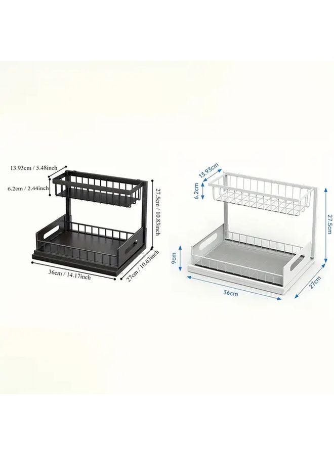White 2 Tier Metal Pull Out Under Sink Organizer Storage Rack For Kitchen Bathroom - Image 3