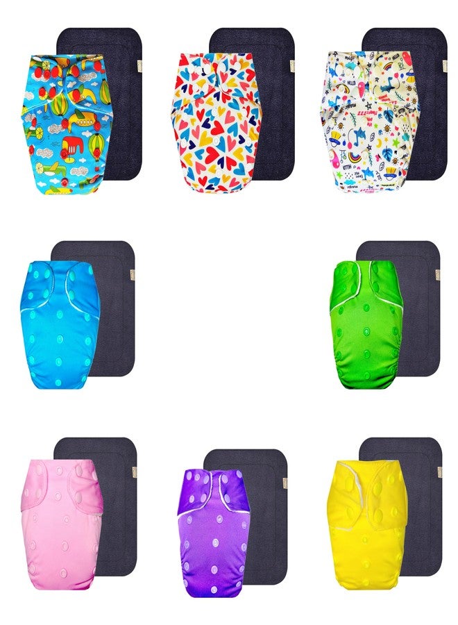 Dumbledo Premium Cloth Diaper with Gray Insert (Pack of 8) | Snug Fit | Reusable & Washable | Quick Dry | All-Day Wear | 3 Months - 3 Years | Unisex Baby - Image 1