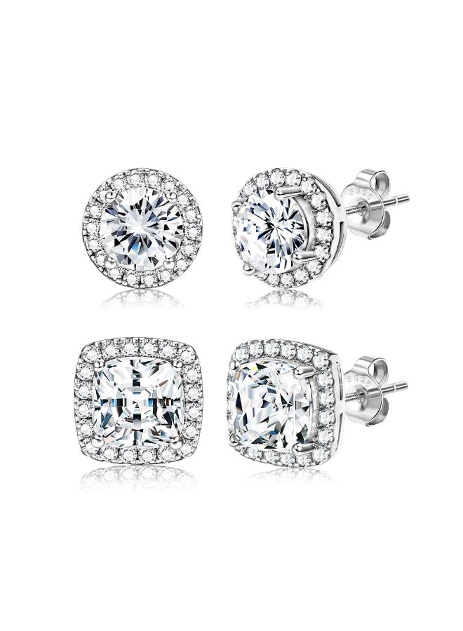 أقراط هالو مرصعة بالذهب عيار 8 قيراط، مطلية بالذهب عيار 8 قيراط، مرصعة بالزركونيا المكعبة، دائرية ومربعة الشكل، طقم أقراط مرصعة بالماس للنساء والرجال. - Image 1