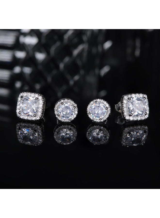 أقراط هالو مرصعة بالذهب عيار 8 قيراط، مطلية بالذهب عيار 8 قيراط، مرصعة بالزركونيا المكعبة، دائرية ومربعة الشكل، طقم أقراط مرصعة بالماس للنساء والرجال. - Image 5