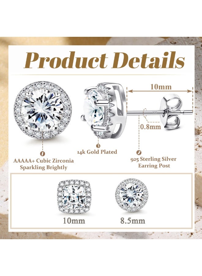 أقراط هالو مرصعة بالذهب عيار 8 قيراط، مطلية بالذهب عيار 8 قيراط، مرصعة بالزركونيا المكعبة، دائرية ومربعة الشكل، طقم أقراط مرصعة بالماس للنساء والرجال. - Image 4