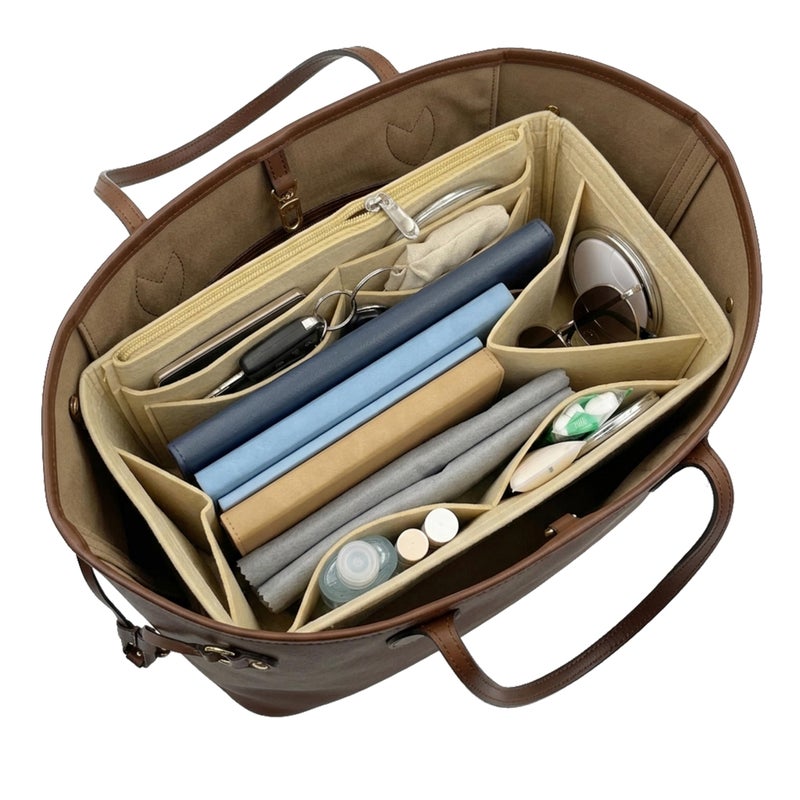 banbeln Purse Organizer Insert Felt Bag Organizer Handbag Tote Shaper Felt Material Soft and Non Damaging Bag BeigeM - Image 2