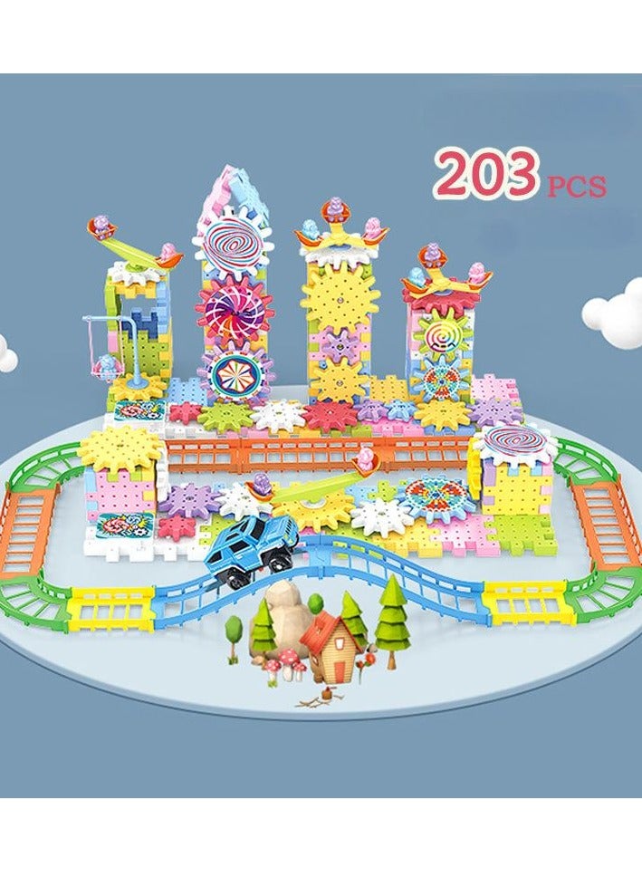 JUNYOUK 203 Pieces Electric Building Blocks Gear Toys Set Educational DIY Construction Plastic Building Blocks Toy Fun Learning Building Blocks Children Birthday Gift - Image 1