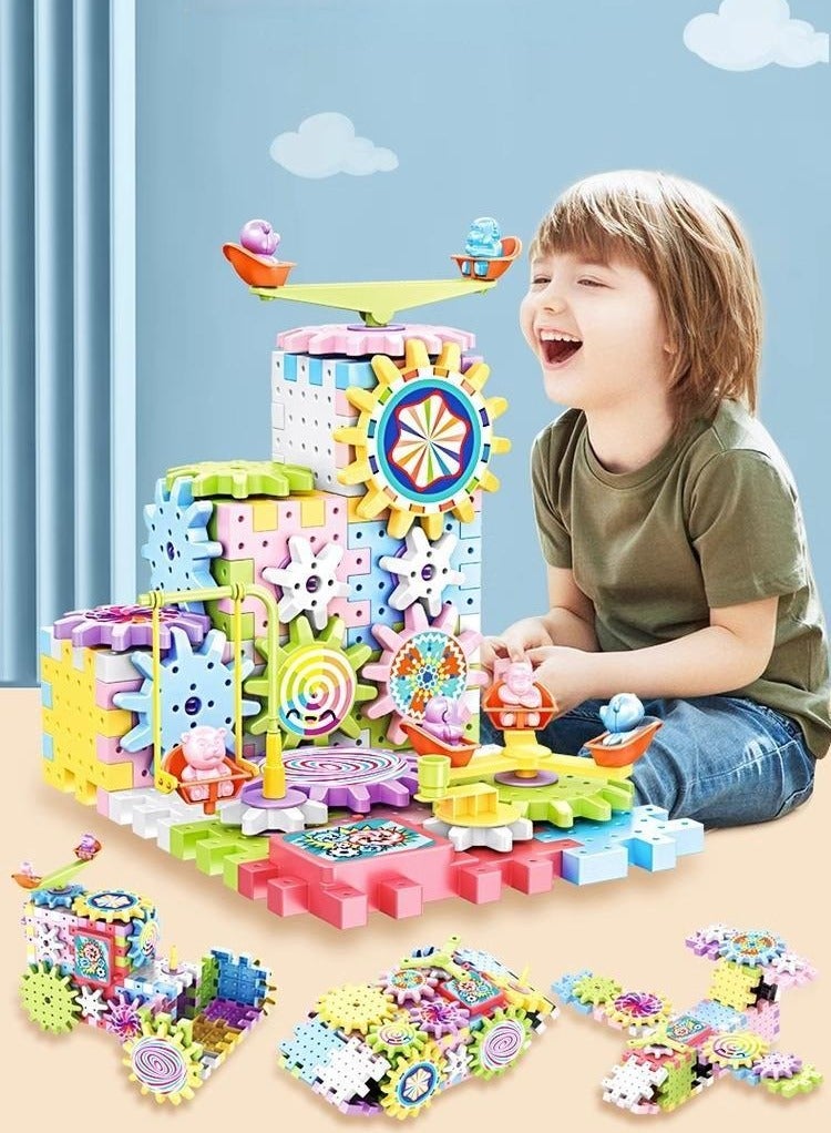 JUNYOUK 203 Pieces Electric Building Blocks Gear Toys Set Educational DIY Construction Plastic Building Blocks Toy Fun Learning Building Blocks Children Birthday Gift - Image 2