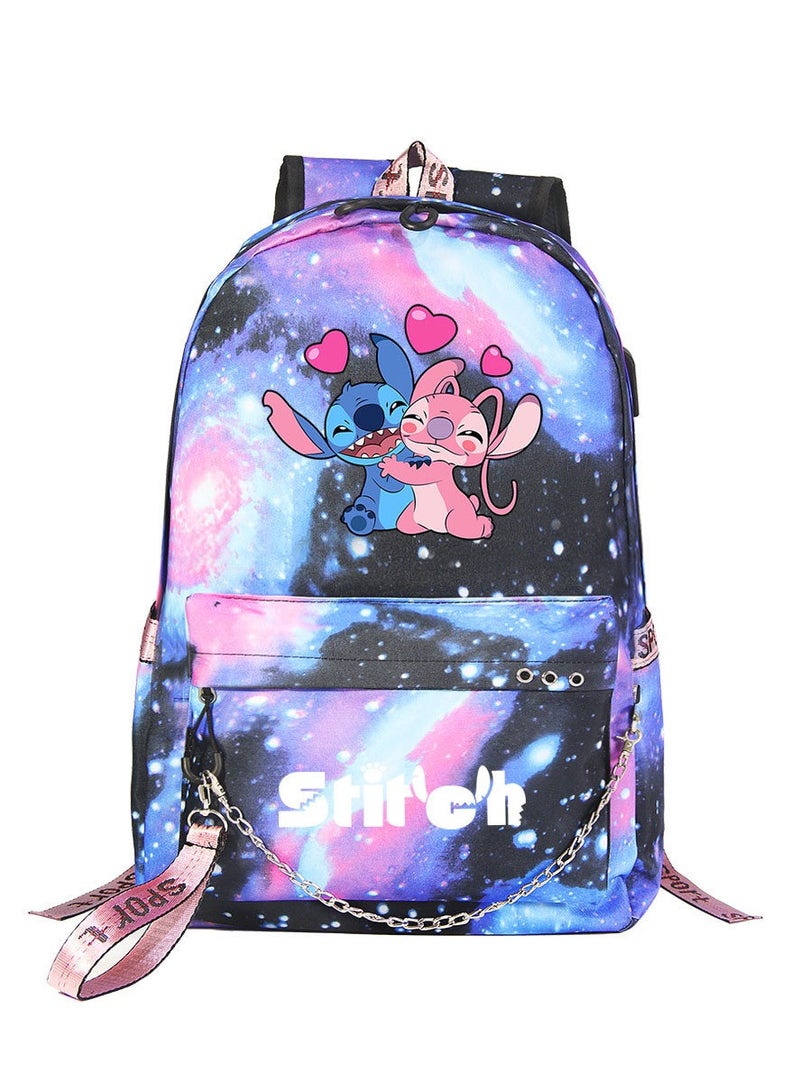 ستيتش حقيبة ظهر كاجوال بحزام منسوج للشباب مطبوعة بغرزة