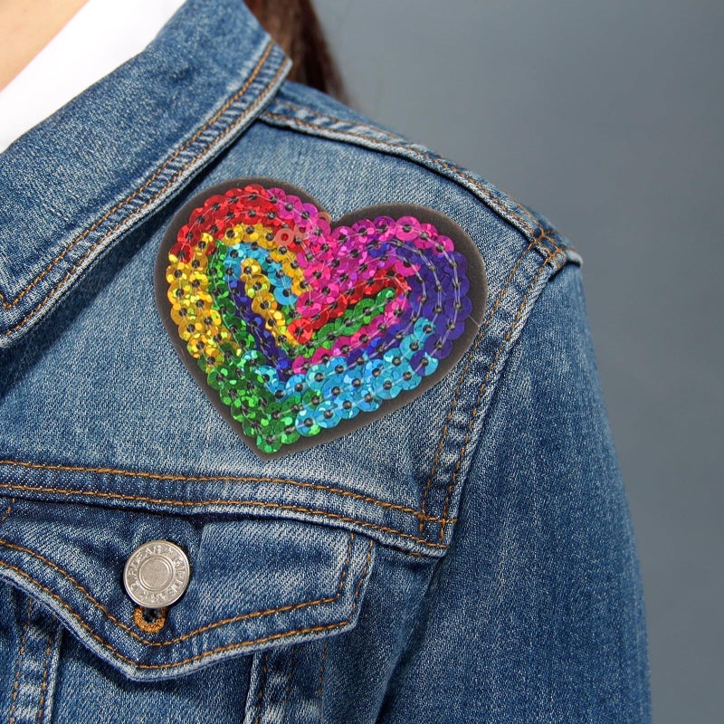 9 Pcs Self Adhesive Sequins Heart Patches Embroidered Appliques For Jackets Backpacks Hats DIY Craft Decoration - Image 4