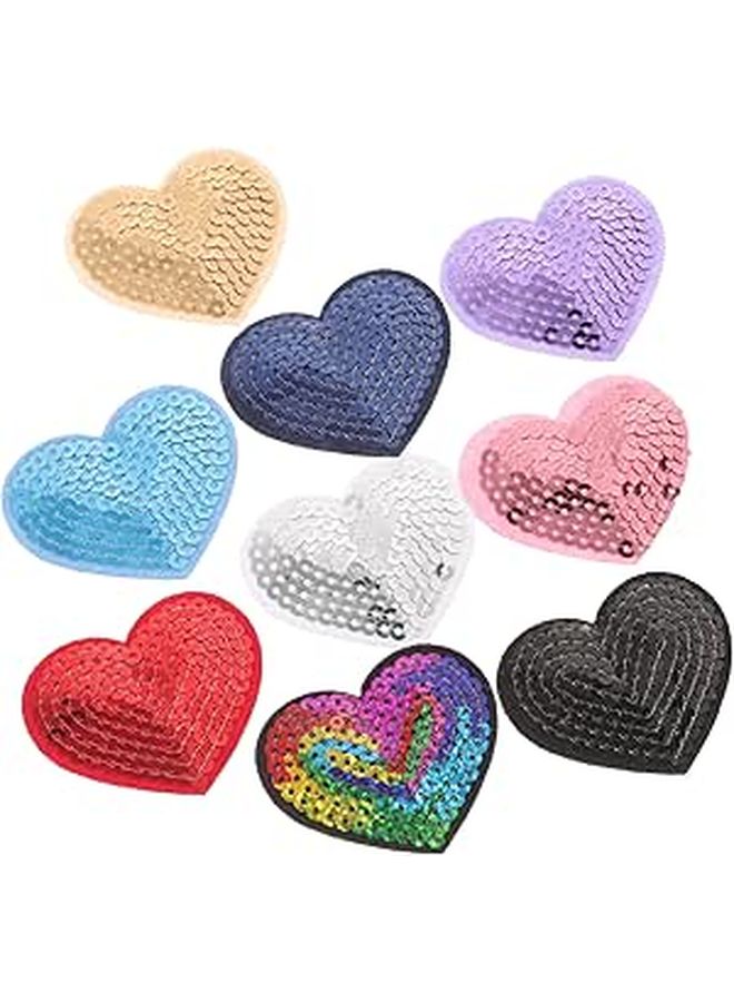 9 Pcs Self Adhesive Sequins Heart Patches Embroidered Appliques For Jackets Backpacks Hats DIY Craft Decoration - Image 1