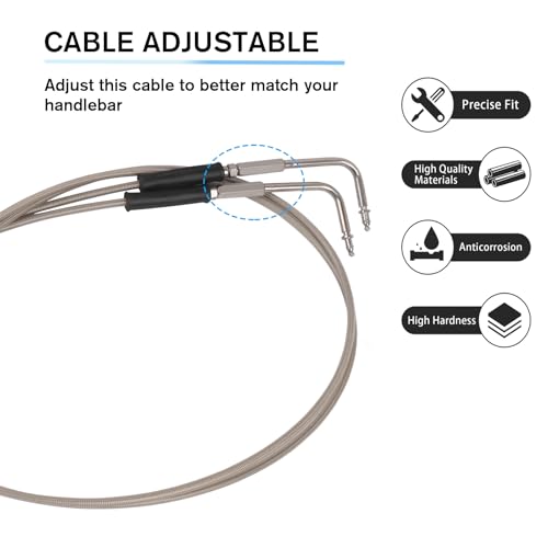 CHIFUN Motorcycle Throttle Idle Cable Braided Wire Kit Compatible with Harley Touring Dyna Softail Sportster XL 883 1200 Fat Boy Heritage Road King, Stainless Steel 51" Long Throttle Gas Cable - Image 4
