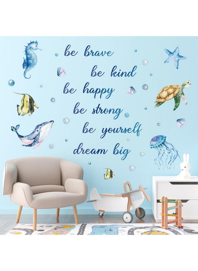 JarThenaAMCS 4 Sheet Ocean Wall Decals Under The Sea Fish Inspirational Quotes Wall Stickers Waterproof Marine Animal Wall Decor for Kids Baby Nursery Bedroom Bathroom Summer Party Supplies - Image 1