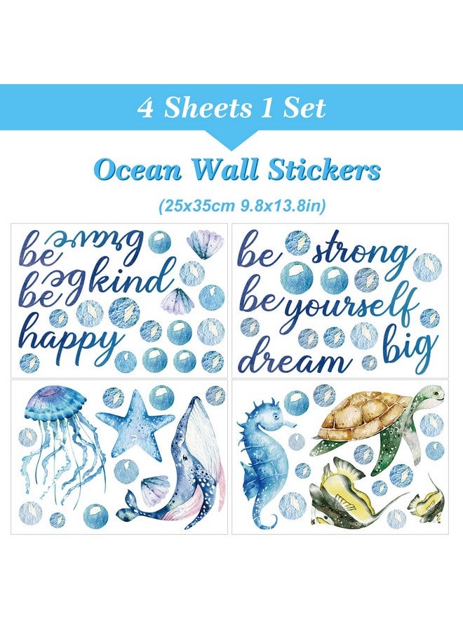 JarThenaAMCS 4 Sheet Ocean Wall Decals Under The Sea Fish Inspirational Quotes Wall Stickers Waterproof Marine Animal Wall Decor for Kids Baby Nursery Bedroom Bathroom Summer Party Supplies - Image 2