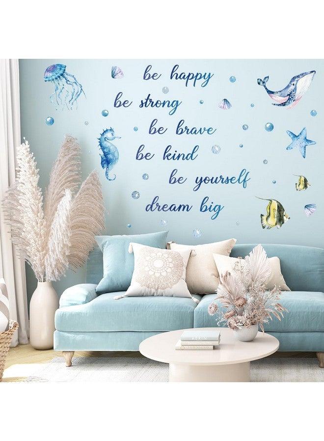 JarThenaAMCS 4 Sheet Ocean Wall Decals Under The Sea Fish Inspirational Quotes Wall Stickers Waterproof Marine Animal Wall Decor for Kids Baby Nursery Bedroom Bathroom Summer Party Supplies - Image 5