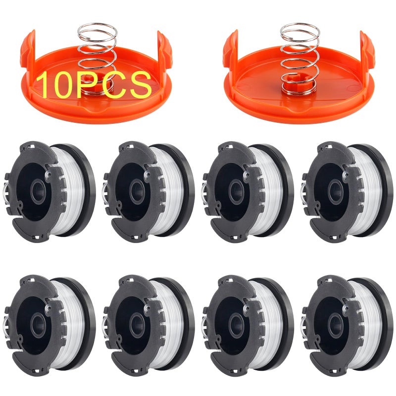 GOSDENG 10 عبوة خيط جز العشب متوافقة مع بلاك + ديكر، AF-100 0.065" خيط جز العشب إعادة تعبئة 240 قدم خيط تغذية تلقائية بديل لفائف جز العشب لبلاك & ديكر (8 لفائف + 2 غطاء + 2 زنبرك) - Image 1