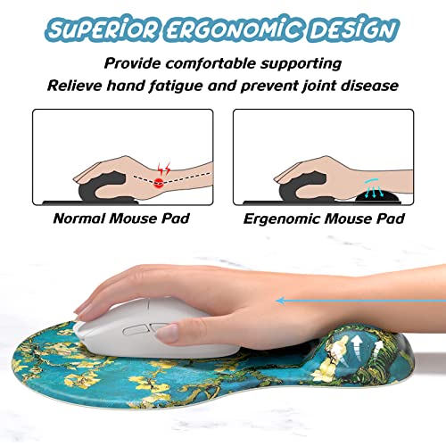 Hsurbtra Ergonomic Mouse Pad with Wrist Rest Support, Gel Mouse Pads with Non-Slip PU Base, Pain Relief Memory Foam Computer Mat, Cute Office Supplies Desk Decro Accessories, Blue - Image 2