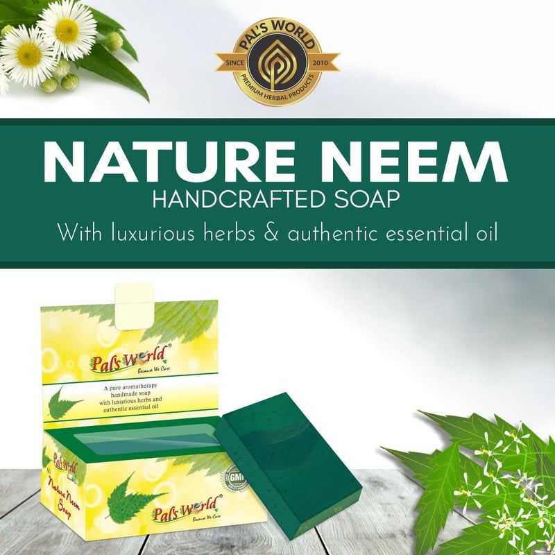 Pal's World Pals World Handmade Purifying Neem Soap For Acne Pimples And Rashes With Luxurious Herbs  Authentic Essential Oil For All Skin Types For Women Men Nature Neem Soap 75 gm Each Pack of 14 - Image 2
