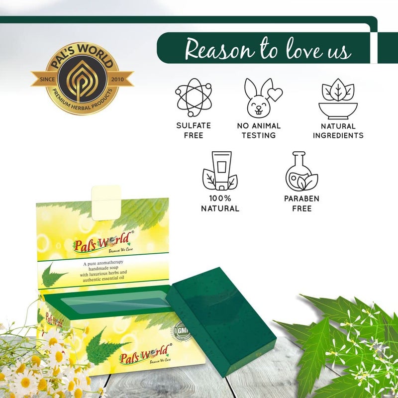 Pal's World Pals World Handmade Purifying Neem Soap For Acne Pimples And Rashes With Luxurious Herbs  Authentic Essential Oil For All Skin Types For Women Men Nature Neem Soap 75 gm Each Pack of 14 - Image 4