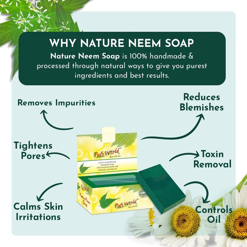 Pal's World Pals World Handmade Purifying Neem Soap For Acne Pimples And Rashes With Luxurious Herbs  Authentic Essential Oil For All Skin Types For Women Men Nature Neem Soap 75 gm Each Pack of 14 - Image 5