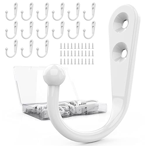 ZAYBOD 15-Pack Coat Hooks with 30 Screws | Heavy Duty Wall Mounted Hooks for Robe, Backpack, Keys & Entryway Storage | Multi-Use Hanging Hardware (White) - Image 1