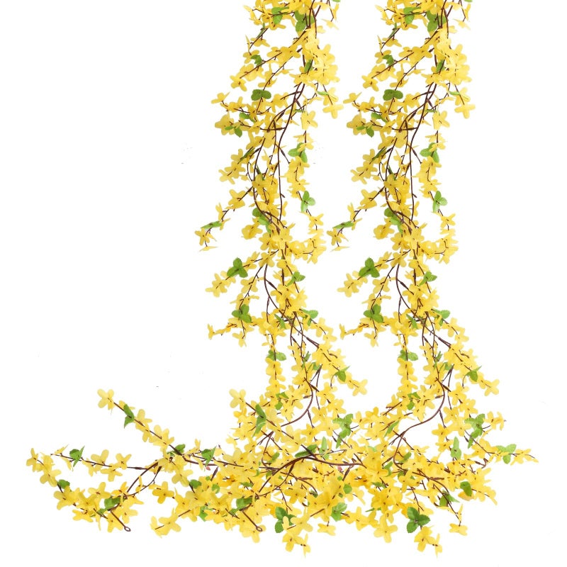 HO2NLE 4pcs 23.6ft Forsythia Garland Artificial Flower Garlands Spring Garland for Mantle Fake Hanging Flower Vines Home Wall Home Party Wedding Indoor Outdoor Bedroom Wedding Decoration - Image 1
