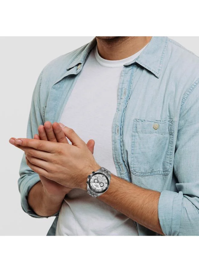 Tornado White Men's Solid stainless steel with Polished outer links and brushed center links. Chronograph Watch T3149B-YBSW - 46mm mm for Men | Best Price UAE