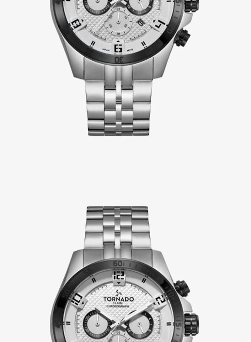 Tornado White Men's Solid stainless steel with Polished outer links and brushed center links. Chronograph Watch T3149B-YBSW - 46mm mm for Men | Best Price UAE
