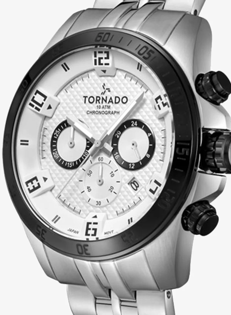 Tornado White Men's Solid stainless steel with Polished outer links and brushed center links. Chronograph Watch T3149B-YBSW - 46mm mm for Men | Best Price UAE