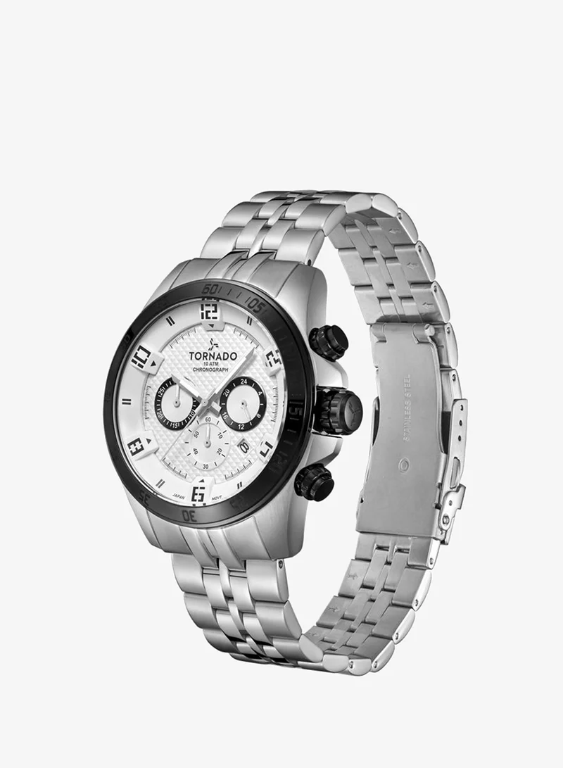 TORNADO Men's Solid stainless steel with Polished outer links and brushed center links. Chronograph Watch T3149B-YBSW - 46mm mm