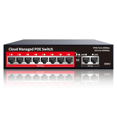 STEAMEMO PoE+ Switch, 8 Port Managed PoE Ethernet Switch(8 POE Ports +2 Uplink),120W Built-in Power, Support VLAN, QoS, Fanless Metal, Plug & Play (Desktop/Wall Mount) - Image 1