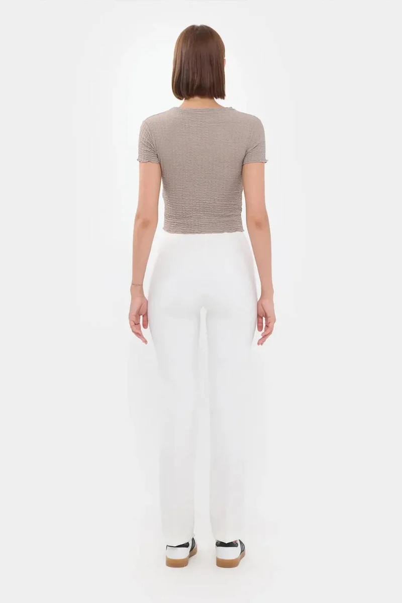 Hiccup Natural Crinkle Woven Short Sleeve Round Neck Top for Women | Best Price UAE