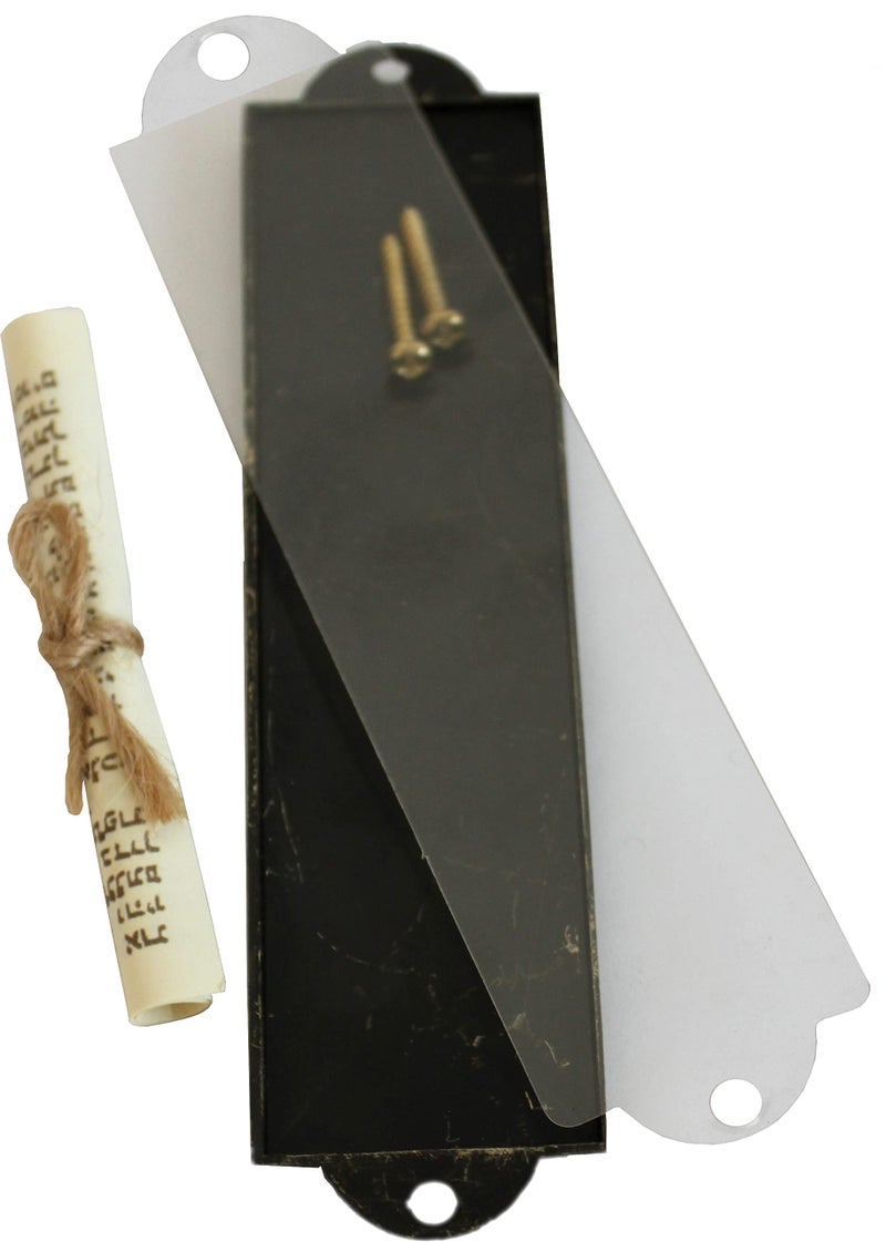 Holy Land Market Shema Metal Blessing Mezuzah - Bronze, English/Hebrew House Blessing, Brass Mezuzah with Shema Inscription, Door Mount - Image 2