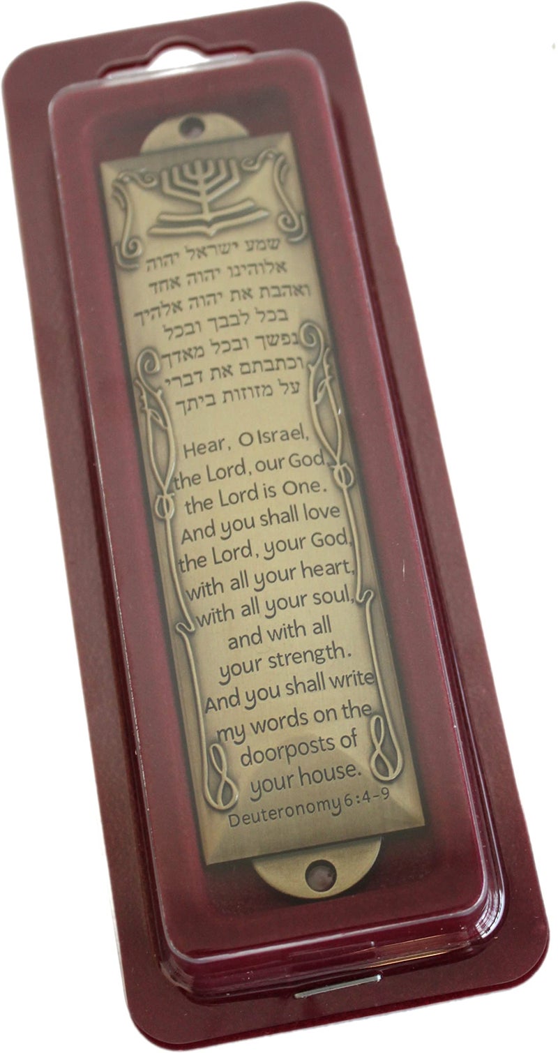 Holy Land Market Shema Metal Blessing Mezuzah - Bronze, English/Hebrew House Blessing, Brass Mezuzah with Shema Inscription, Door Mount - Image 3