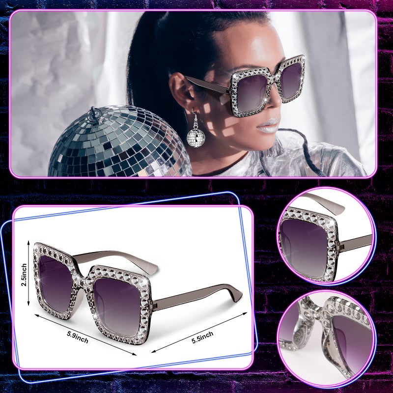Tudomro 5 Pcs 1970s Disco Outfit Woman Party Costume Set Disco Ball Earrings Headband Ring Sunglasses & Necklace Accessories(Stylish Style) - Image 4