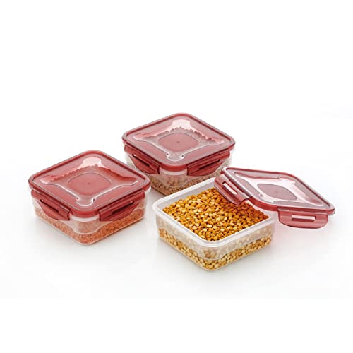 Angelware Plastic Air Tight Modular Fridge Storage Containers for Snacks Food Storage Boxes, Microwave Safe, Freezer Safe, BPA Free (3 pieces, 800ml) - Image 3