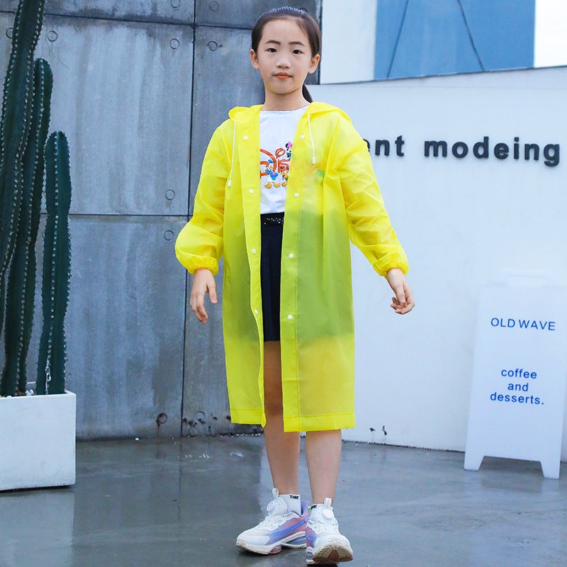 Generic Childrens thickened hooded raincoat non-disposable thickened transparent color primary school boys and girls long sleeve poncho Yellow