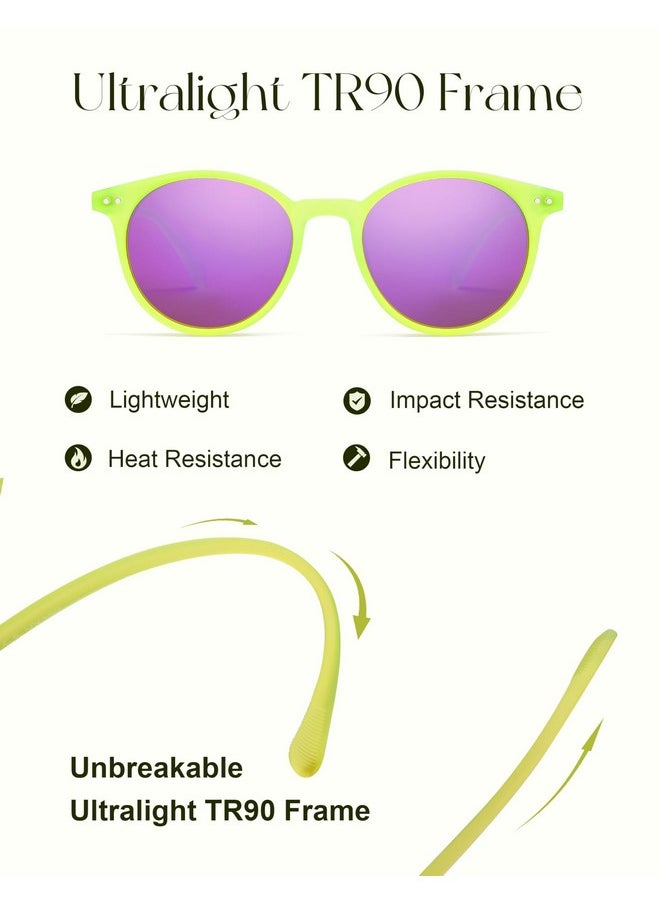 Sojos Tr90 Polarized Small Round Sunglasses For Women Men Vintage Style Uv400 Lens Sjtr2113,Neon Green/Purple  - Image 3