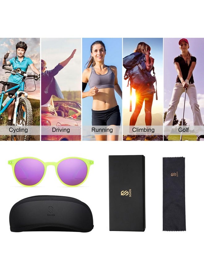 Sojos Tr90 Polarized Small Round Sunglasses For Women Men Vintage Style Uv400 Lens Sjtr2113,Neon Green/Purple  - Image 5