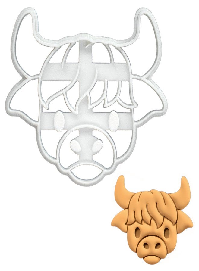 BAKERLOGY Cute Highland Cow Face Cookie Cutter - Detailed Biscuit Cutter Design for Baking and Crafts, ideal on fondant, dough, clay - Image 1