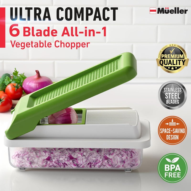 Mueller 9 Blade Vegetable Chopper, Food Chopper with Container, Salad Chopper, Cucumber Slicer, Veggie Chopper, Onion Chopper Vegetable Cutter, Dicer, Kitchen Essentials, White Sand/Green - Image 2