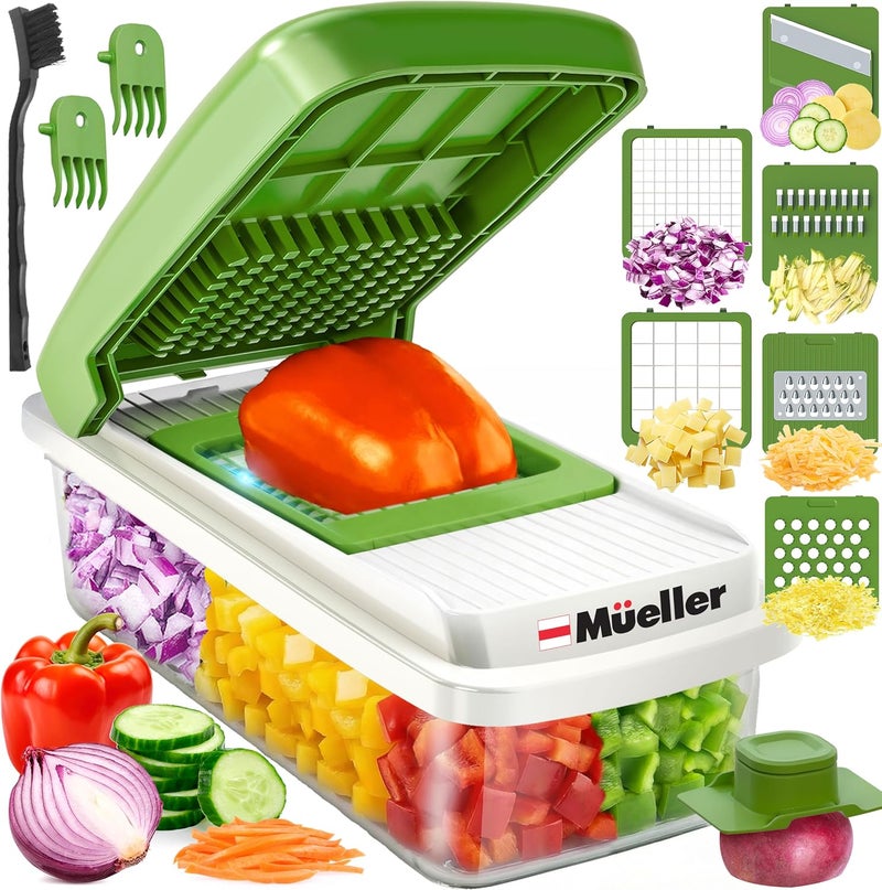 Mueller 9 Blade Vegetable Chopper, Food Chopper with Container, Salad Chopper, Cucumber Slicer, Veggie Chopper, Onion Chopper Vegetable Cutter, Dicer, Kitchen Essentials, White Sand/Green - Image 1