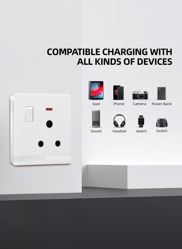 Vmax Type D Wall Socket with Switch & Indicator Light - White Ivory 3x3" - Image 5