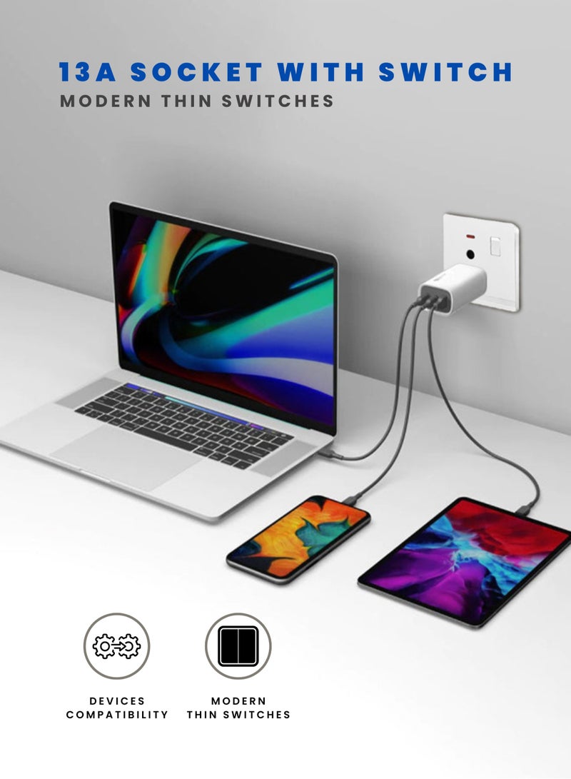 Vmax Type D Wall Socket with Switch & Indicator Light - White Ivory 3x3" - Image 4