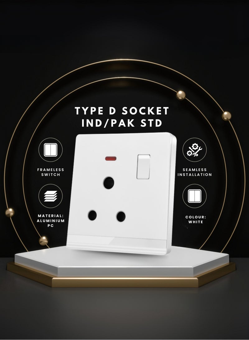 Vmax Type D Wall Socket with Switch & Indicator Light - White Ivory 3x3" - Image 1
