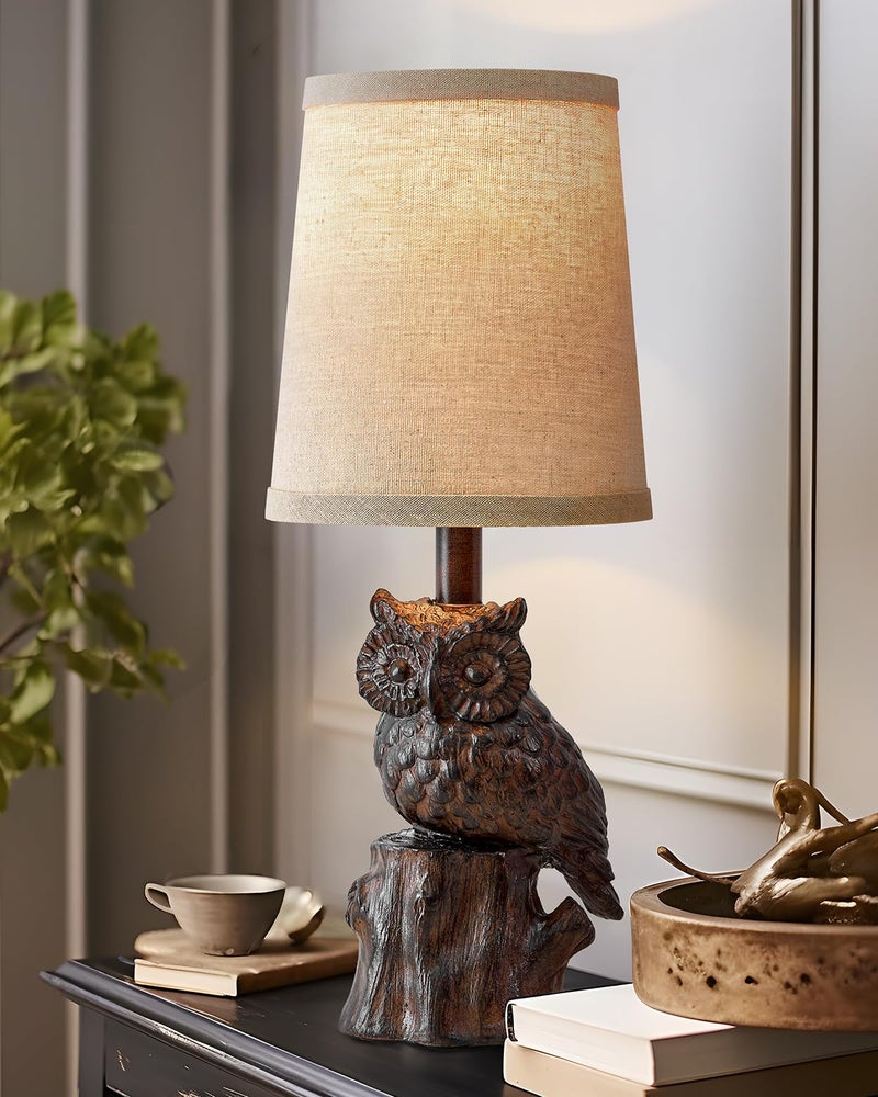 G-SAFAVA 14.25" Small Table Lamp for Living Room Farmhouse Bedside Resin Single Lamp with Brown Owl Lamp Shape for Bedroom Retro Rustic Nightstand Lamp - Image 4