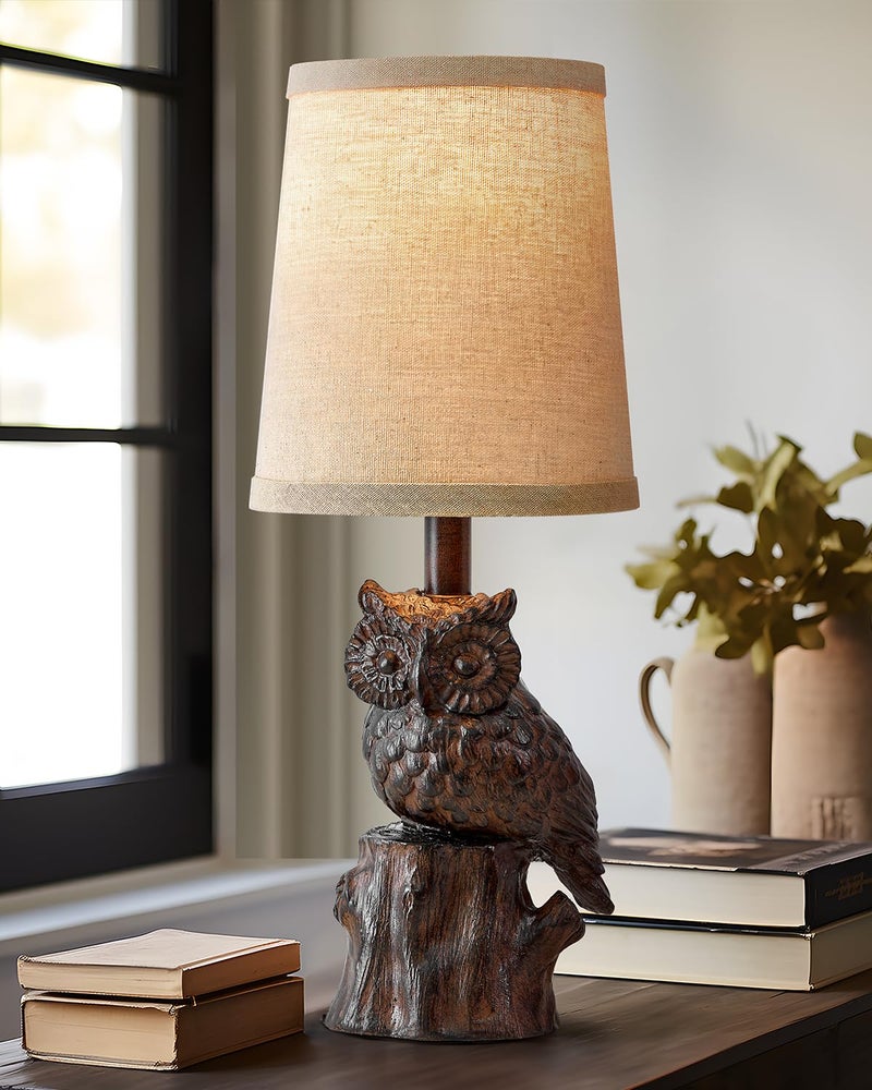 G-SAFAVA 14.25" Small Table Lamp for Living Room Farmhouse Bedside Resin Single Lamp with Brown Owl Lamp Shape for Bedroom Retro Rustic Nightstand Lamp - Image 2