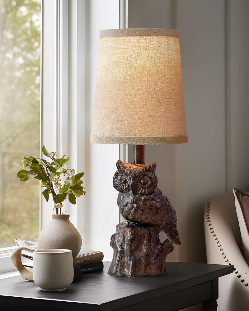 G-SAFAVA 14.25" Small Table Lamp for Living Room Farmhouse Bedside Resin Single Lamp with Brown Owl Lamp Shape for Bedroom Retro Rustic Nightstand Lamp - Image 5