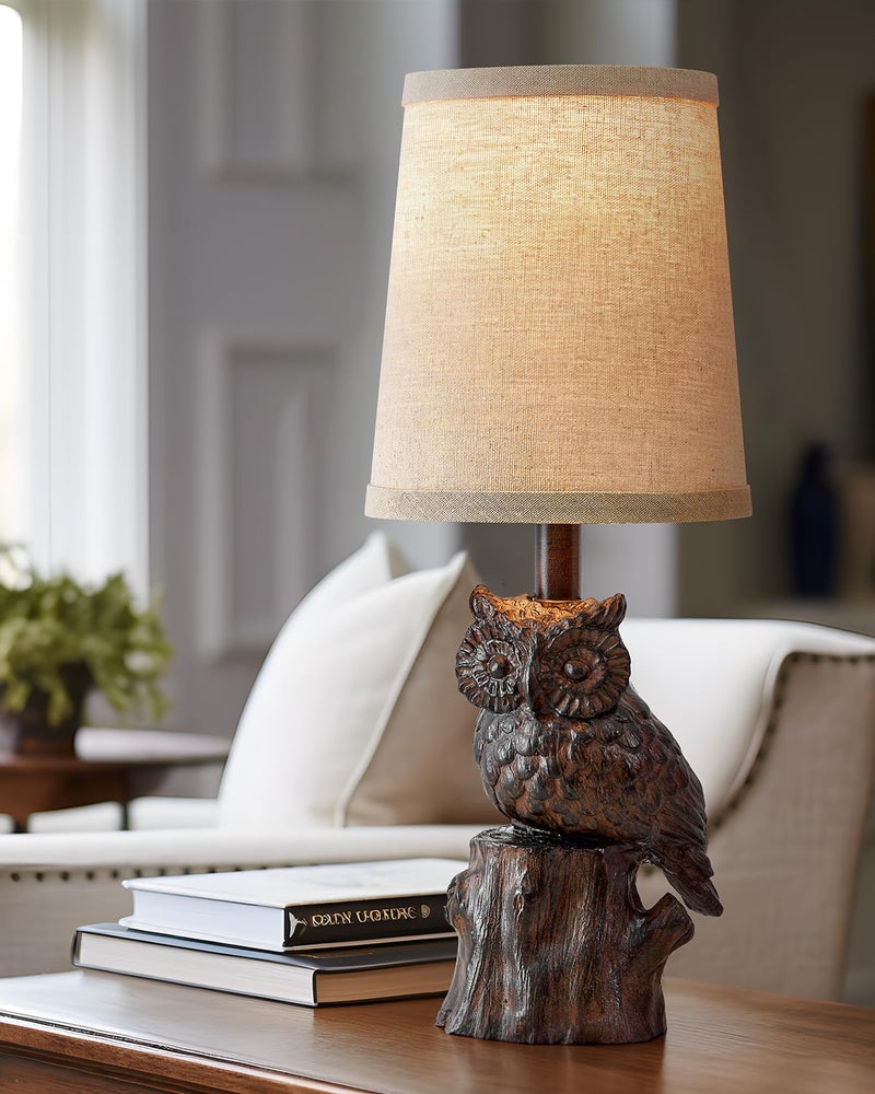 G-SAFAVA 14.25" Small Table Lamp for Living Room Farmhouse Bedside Resin Single Lamp with Brown Owl Lamp Shape for Bedroom Retro Rustic Nightstand Lamp - Image 3